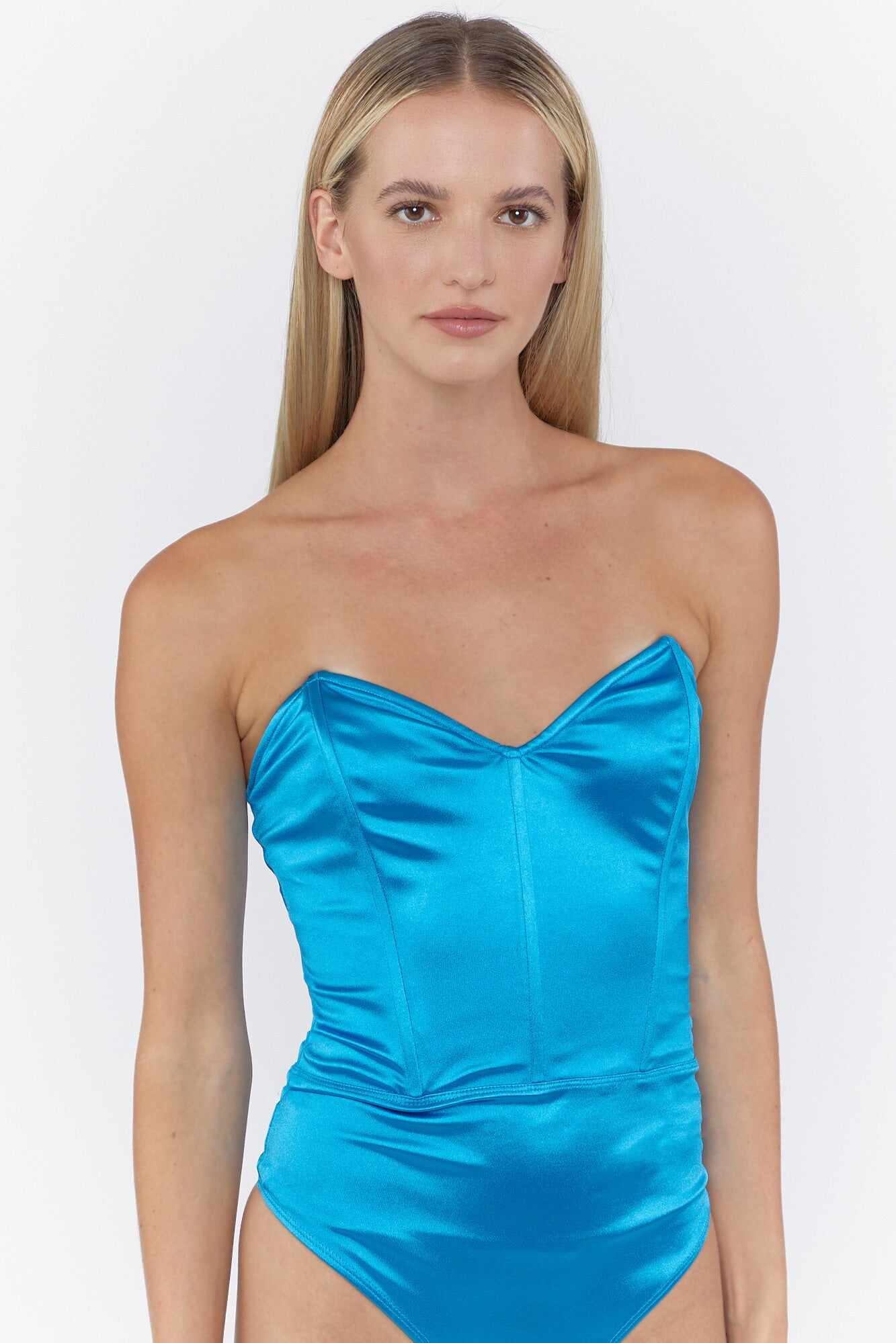 Women Apparel | Satin Corset Bodysuit Royal Blue Forever21 - BF05234