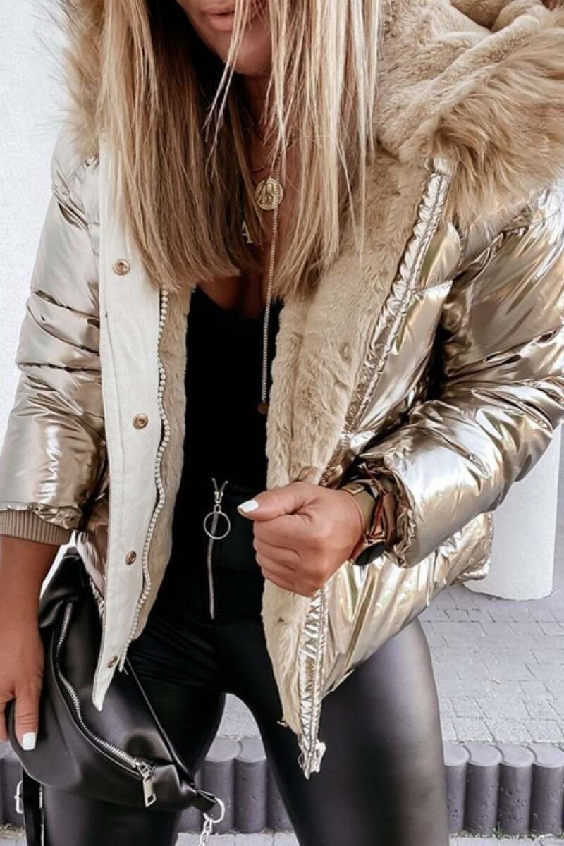 Champagne Casual Solid Patchwork Zipper Hooded Collar Outerwear