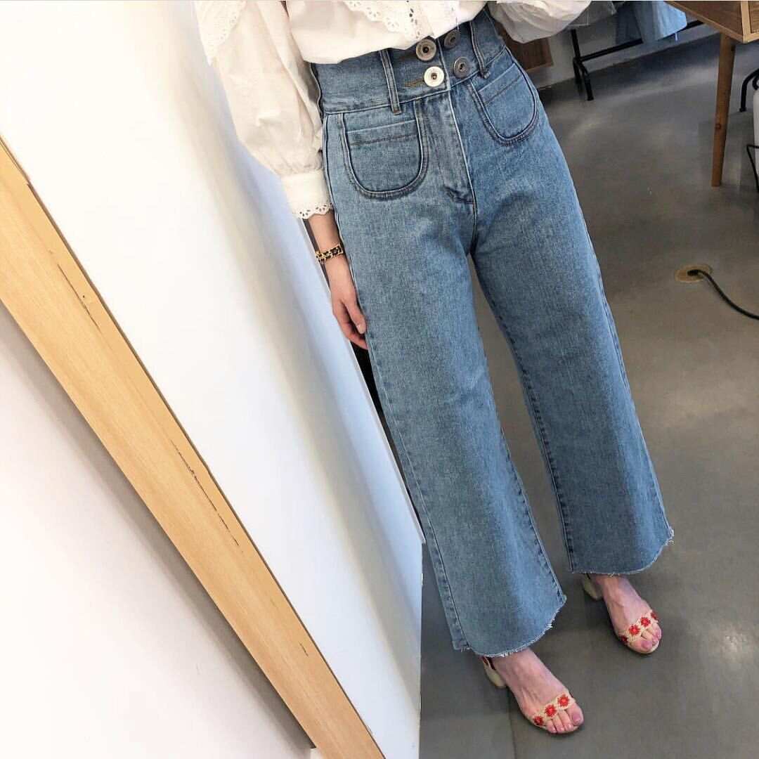 Wide Leg Denim Trousers For Women