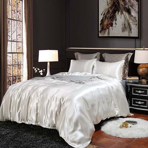 Silky Satin White Duvet Cover Set Quilt Bedding Sets Comforter Cover