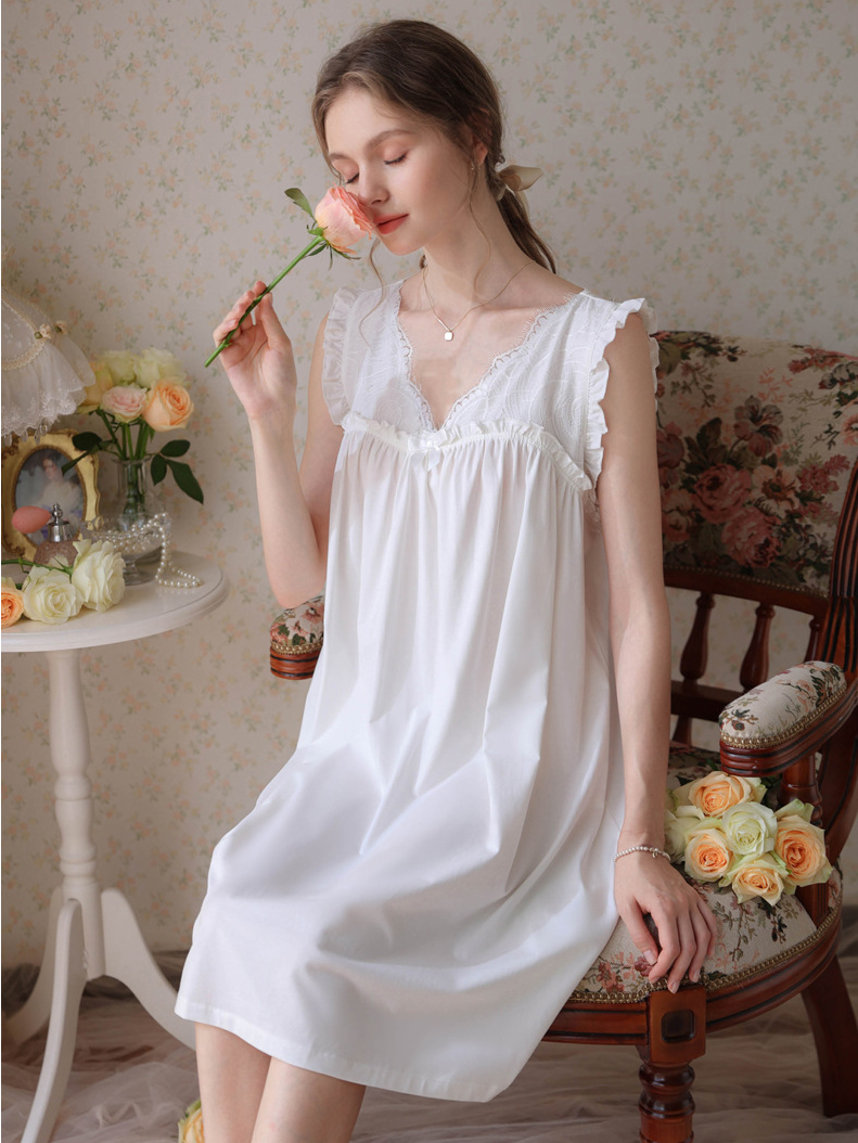 Loose Party V Neck Cotton Nightdress