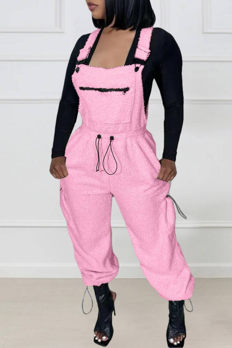 Pink Casual Solid Patchwork Spaghetti Strap Regular Jumpsuits (Without Tops)