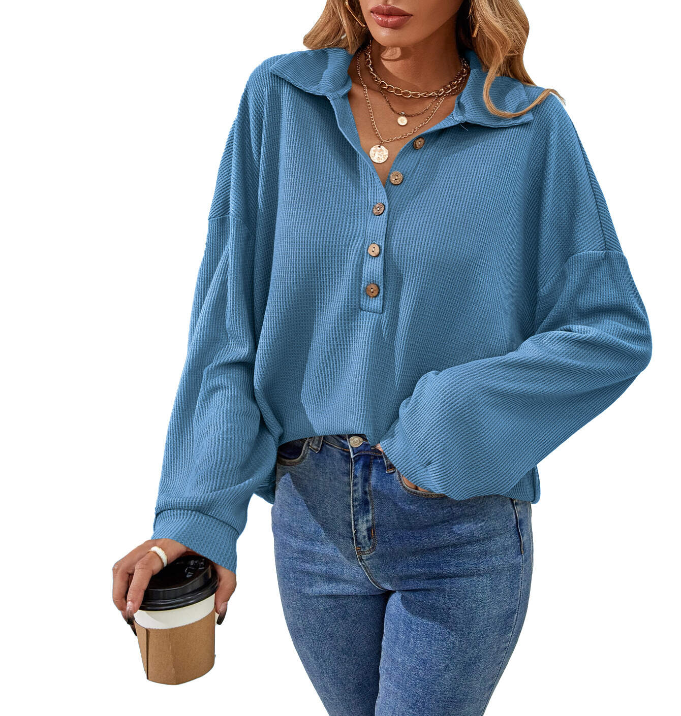 Solid color buttoned women's long sleeve top