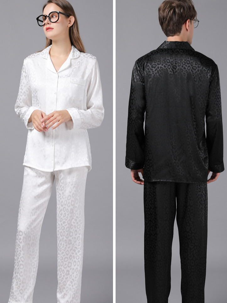 Regular Fit Ice Silk Casual Long Sleeve Couple Pajama Set