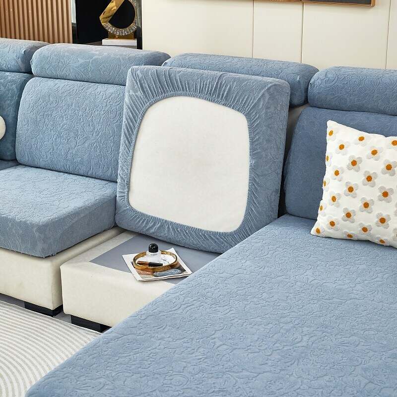 Stretch Sofa Seat Cushion Cover Slipcover Elastic Couch Sectional Armchair Loveseat 4 or 3 Seater L Shape Solid Soft Durable Washable