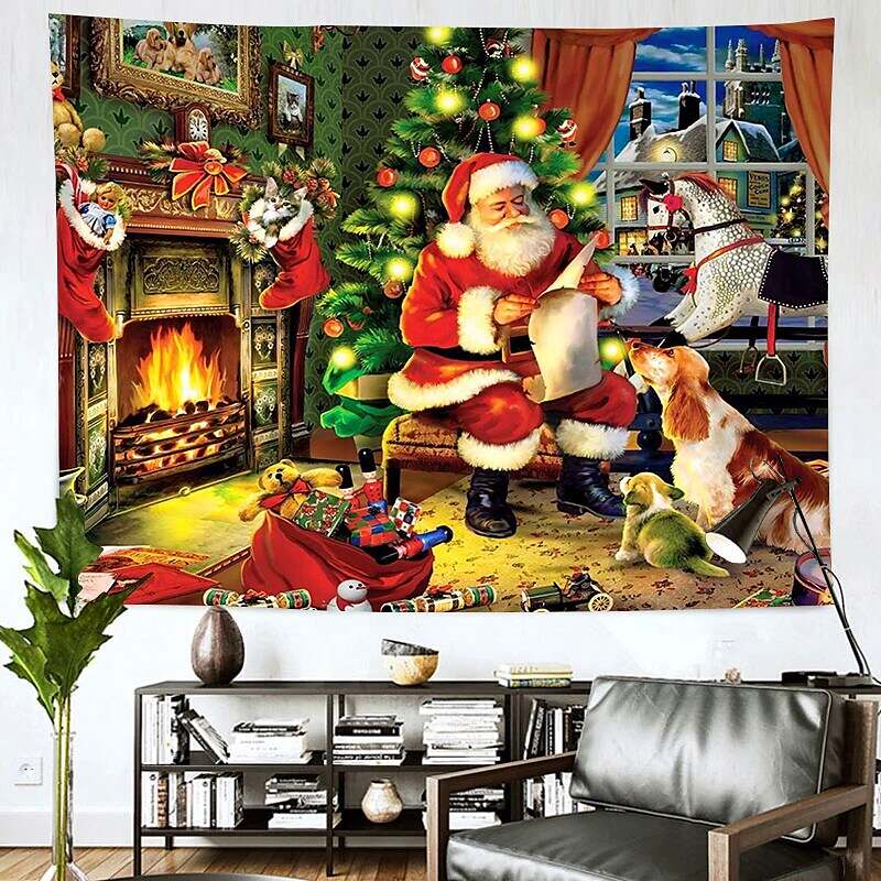 Christmas Santa Claus Holiday Party Wall Tapestry Art Decor