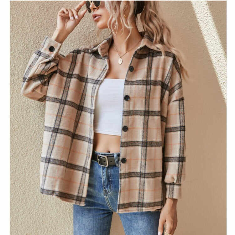 New Style Long-sleeved Plaid Jacket