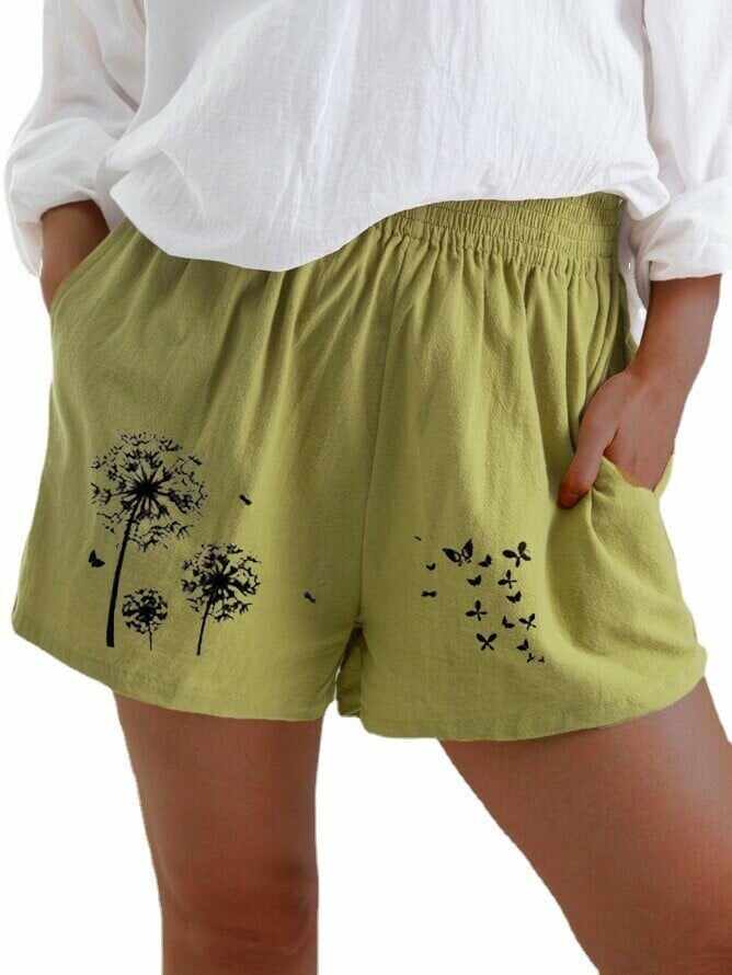 Women Plus Size Loose Elastic Waist Summer 2021 Dandelion Print Casual Shorts