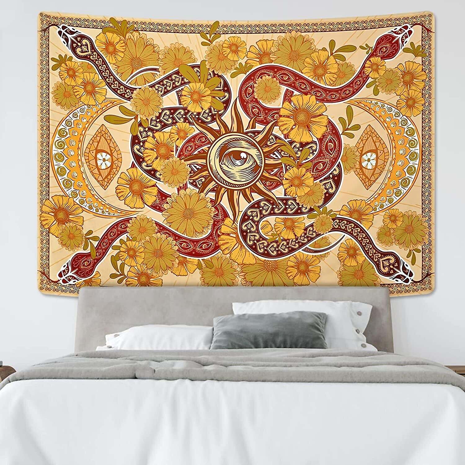 Flowers Tarot Tapestry Snake Sun Tapestry Mystic Eye