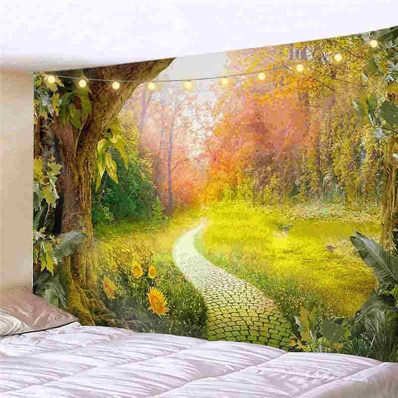 Landscape LED Lights Wall Tapestry Art Decor Forest Tree Print