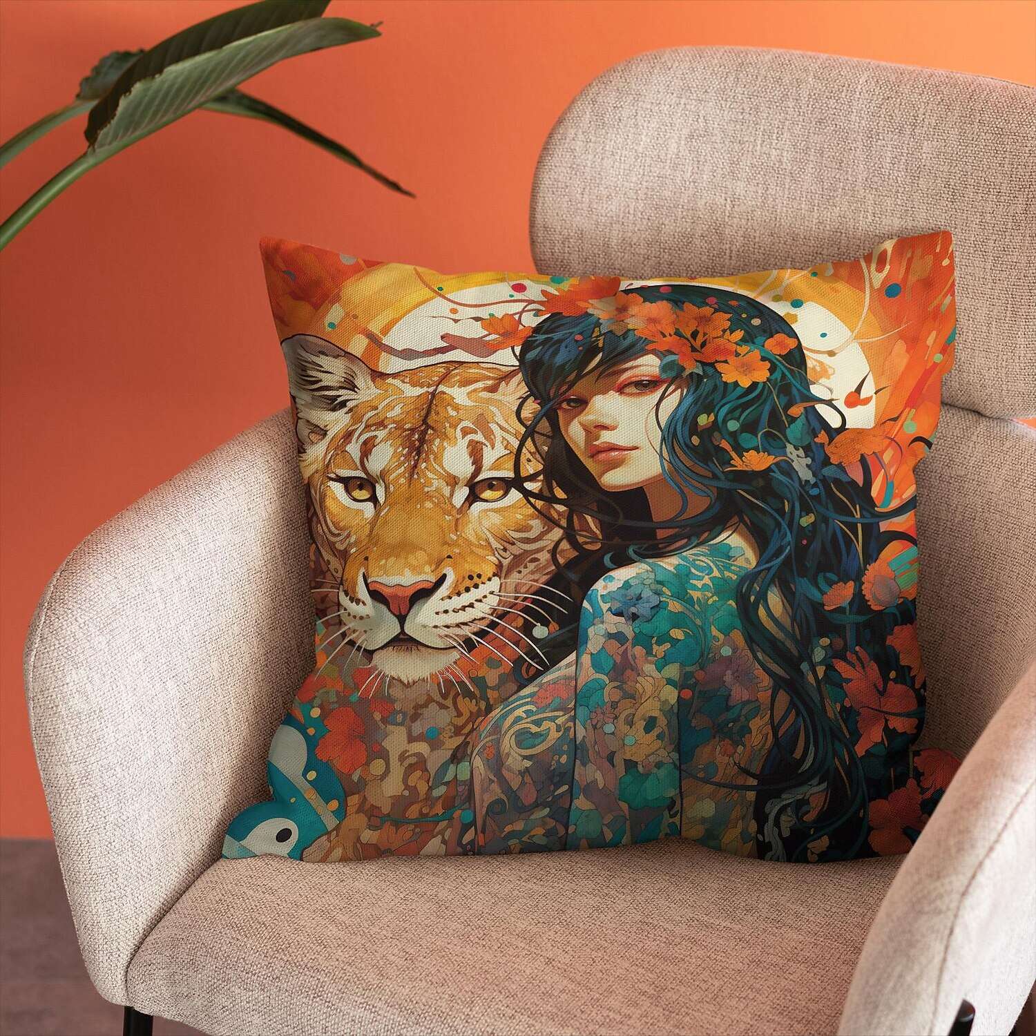 Wild Woman Tiger Pillow Cover 1PC