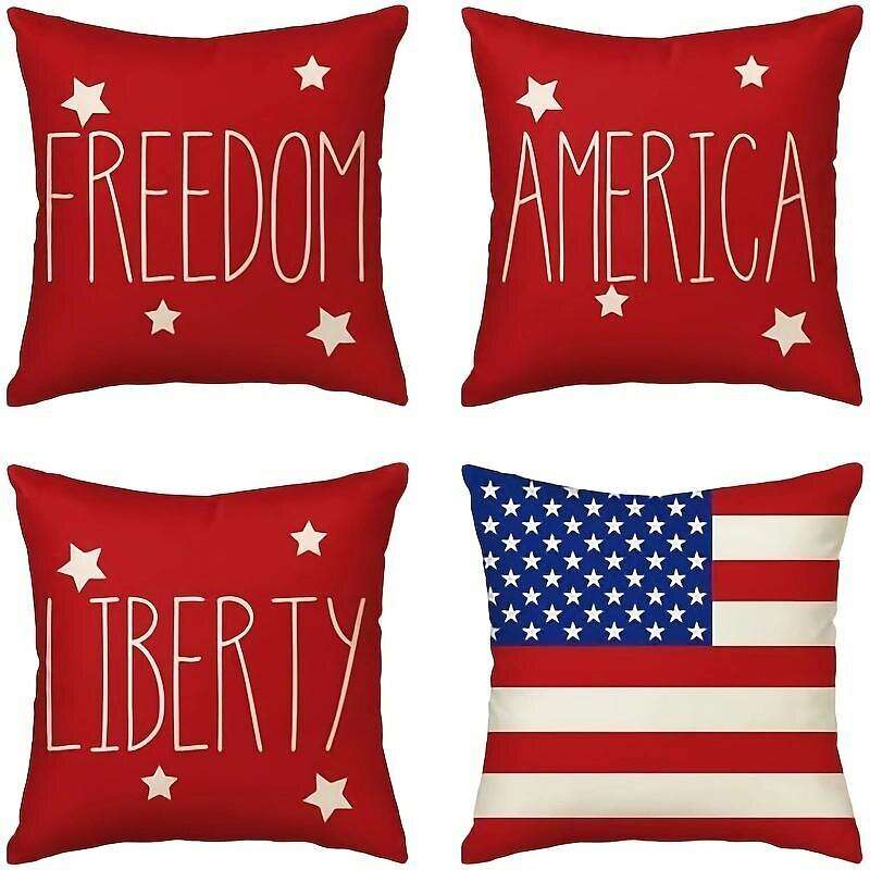 Independence Day Double Side Pillow Cover 4PC Soft Decorative Square Cushion Case Pillowcase for Bedroom Livingroom Sofa Couch Chair