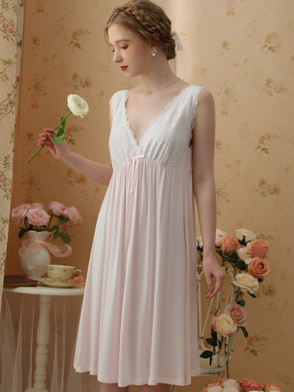 Modal Lace V Neck Vacation Nightdress