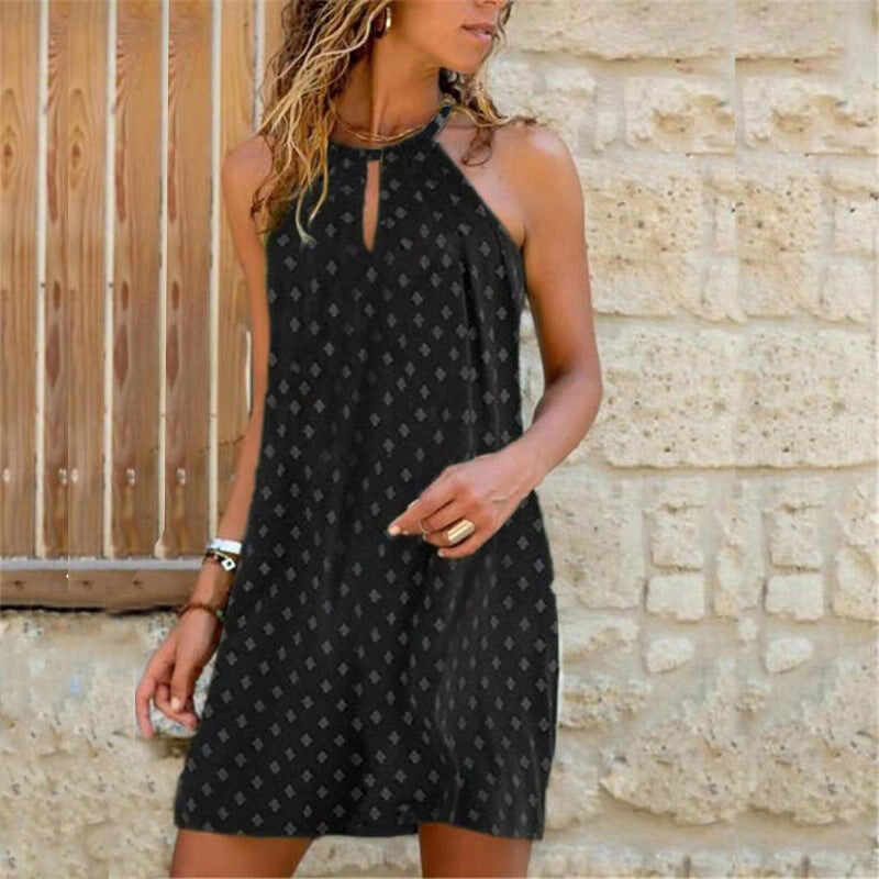 ling Hanging Neck Print Dress