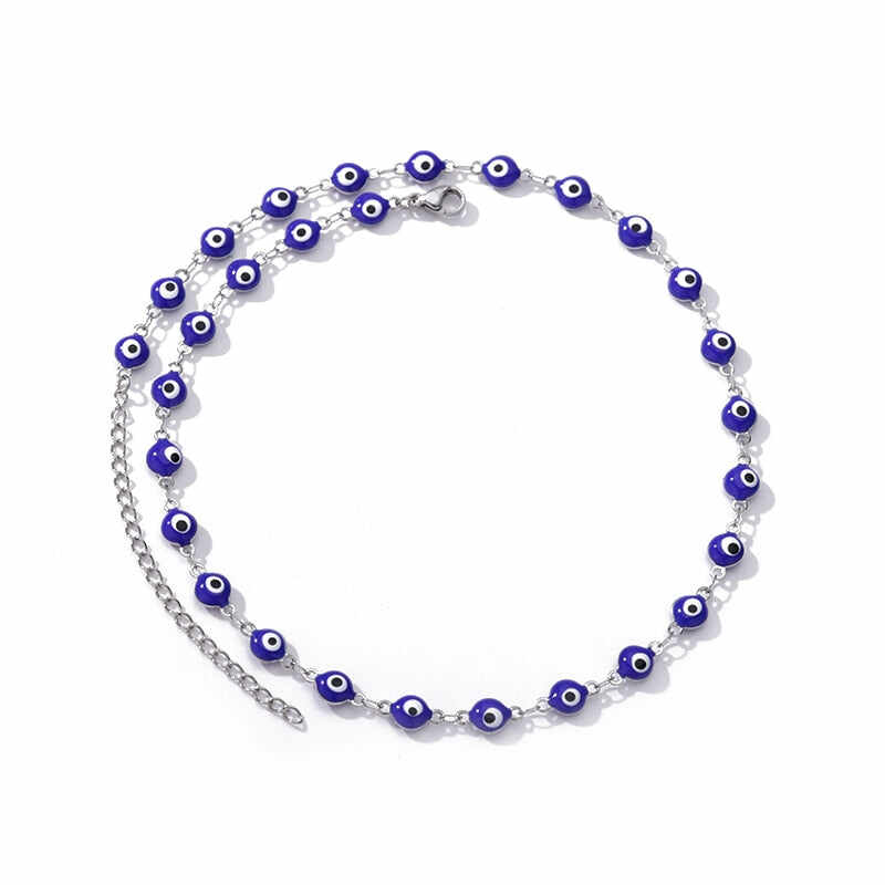 Stainless Steel Evil Eye Anklets For Women Enamel Round Leg Chain Blue Evil Eye Anklets Bracelet Summer Beach Foot Jewelry Gift