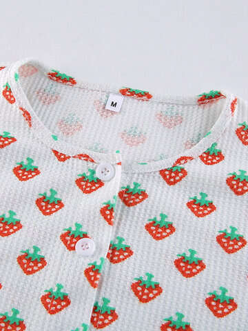 Women Crop Tops | Strawberry Print O-Neck Crop Top - WO32954