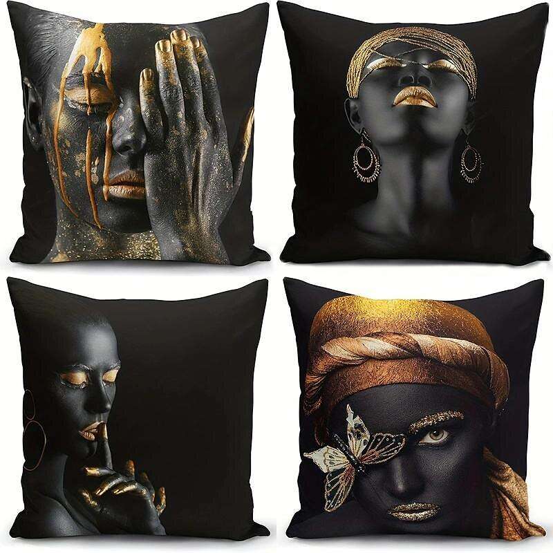 Black Women Double Side Pillow Cover 4PC