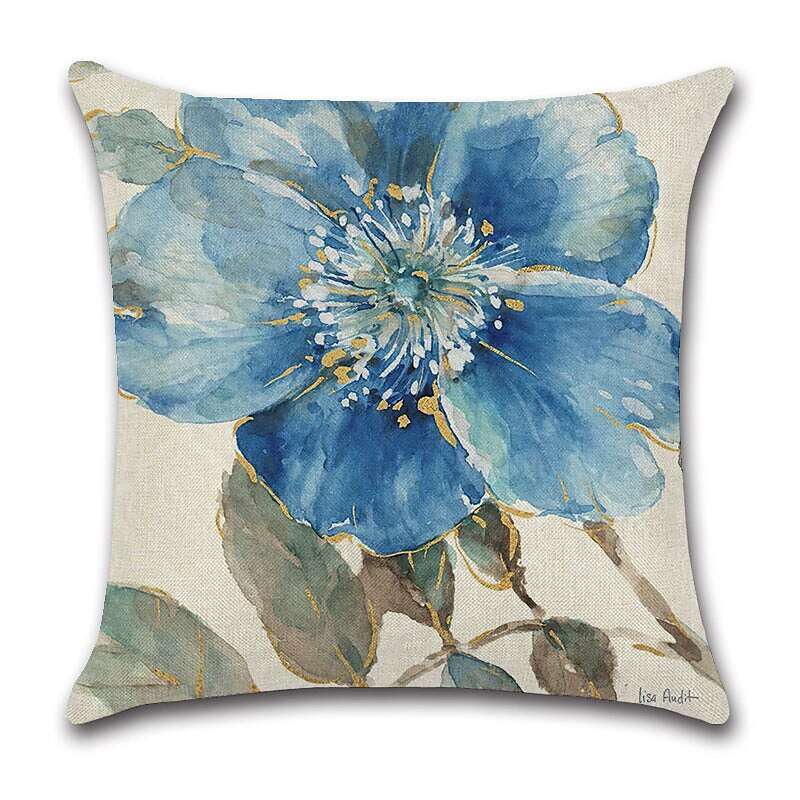 Blue Flower Double Side Cushion Cover 4PCS Soft Decorative Square Throw Pillow Cover Cushion Case Pillowcase for Sofa Bedroom Superior Quality Machine Washable