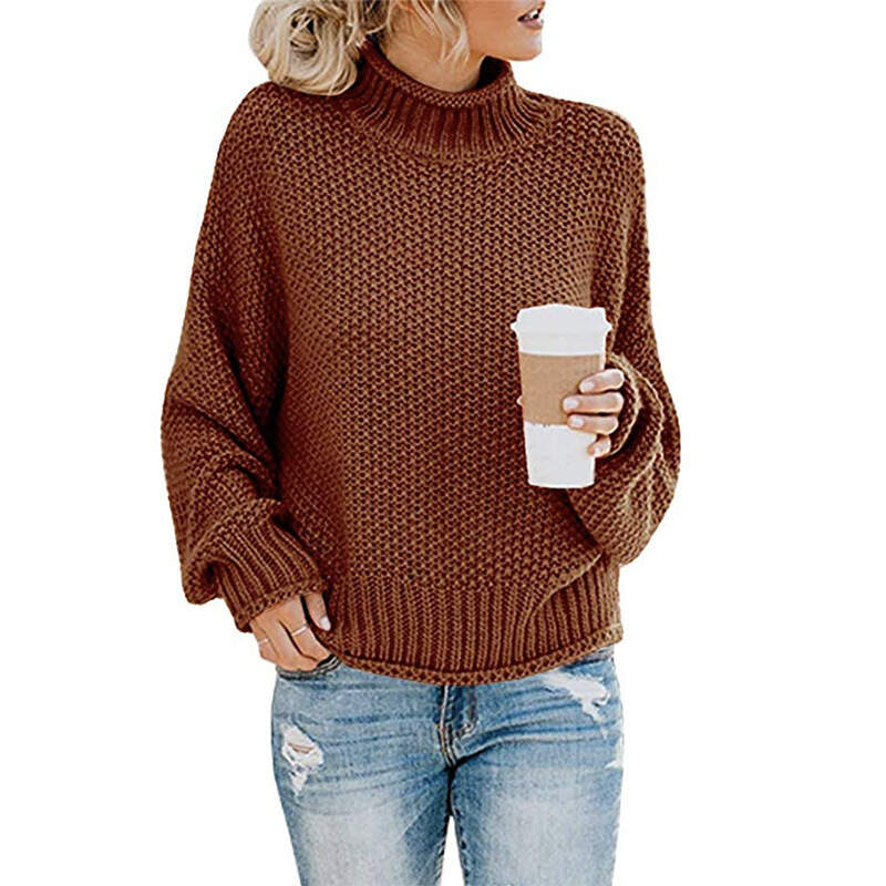 Knitted solid color turtleneck warm sweater