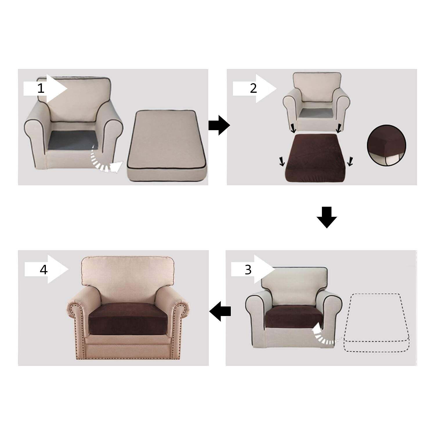 Stretch Sofa Seat Cushion Cover Slipcover Elastic Couch Sectional Armchair Loveseat 4 or 3 Seater L Shape Solid Soft Durable Washable