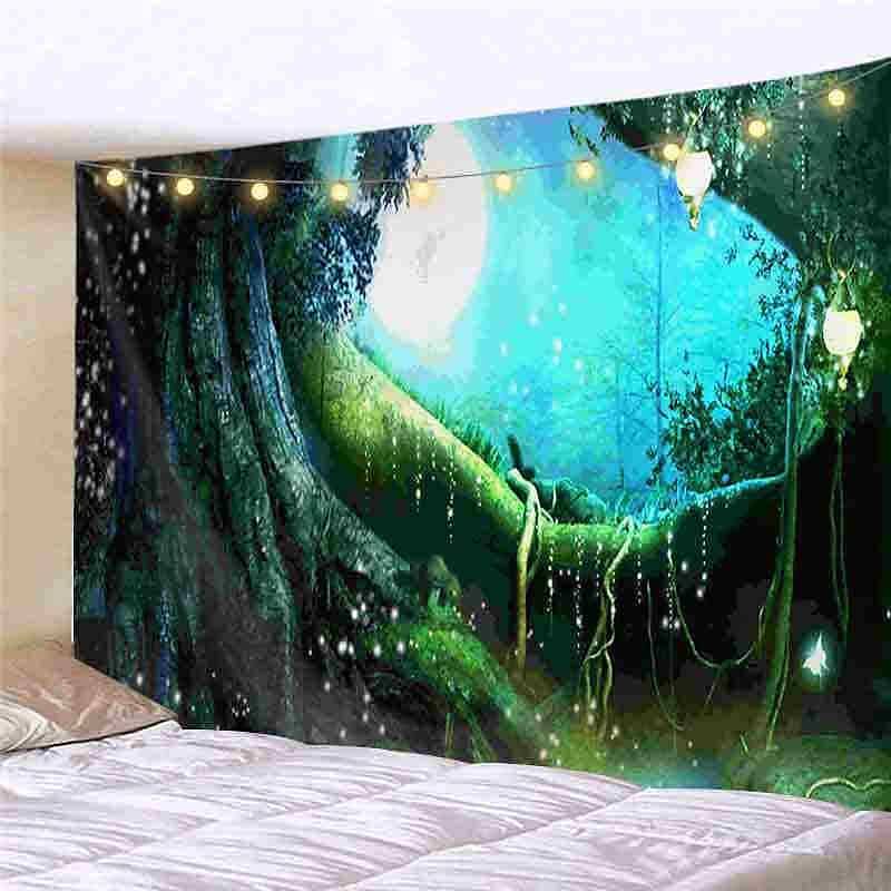 Landscape LED Lights Wall Tapestry Art Decor Forest Waterfall Print