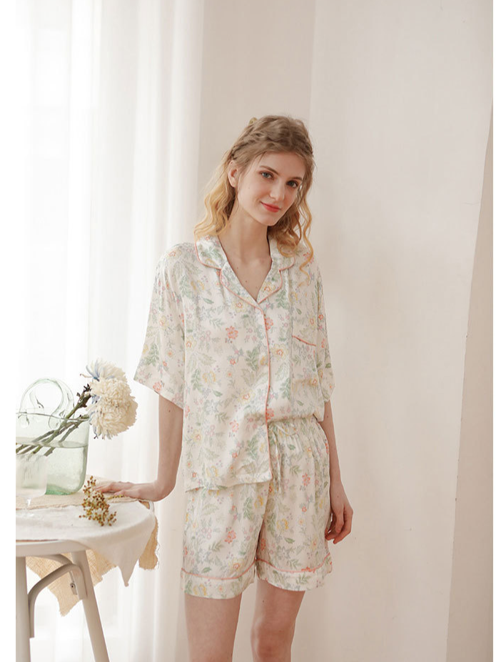 Shawl Collar Regular Fit Vacation Short Sleeve Pajama Set