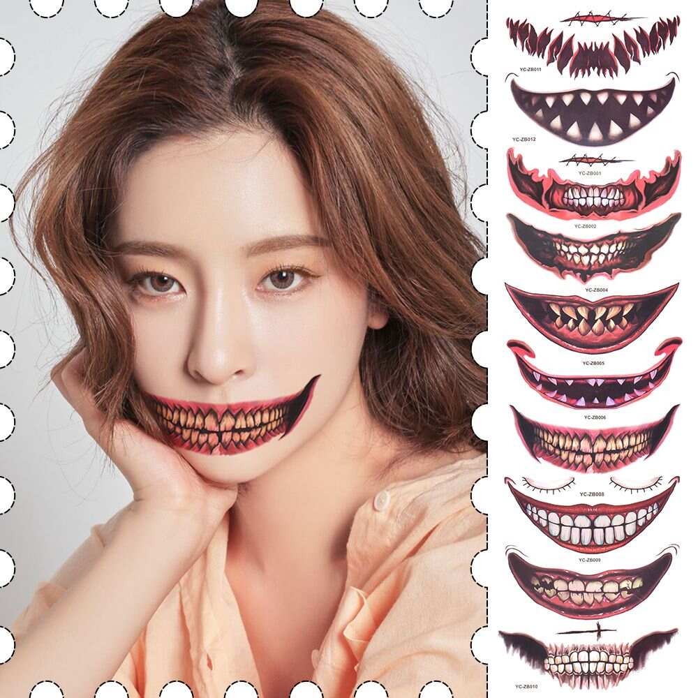 Halloween Mouth Tattoo Sticker Scary Lip DIY Decoration