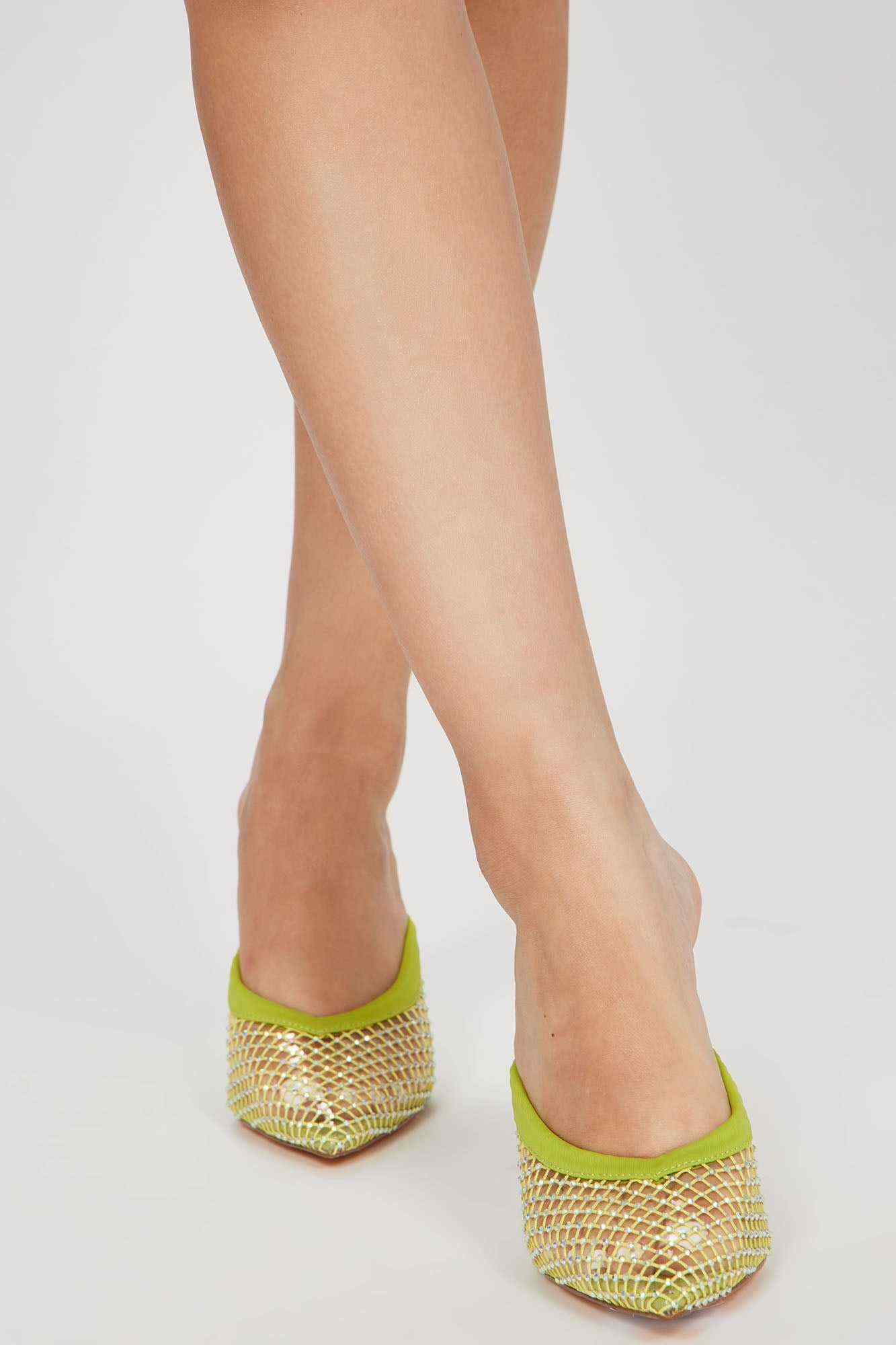 Rhinestone Baby Heeled Mules   Neon Yellow