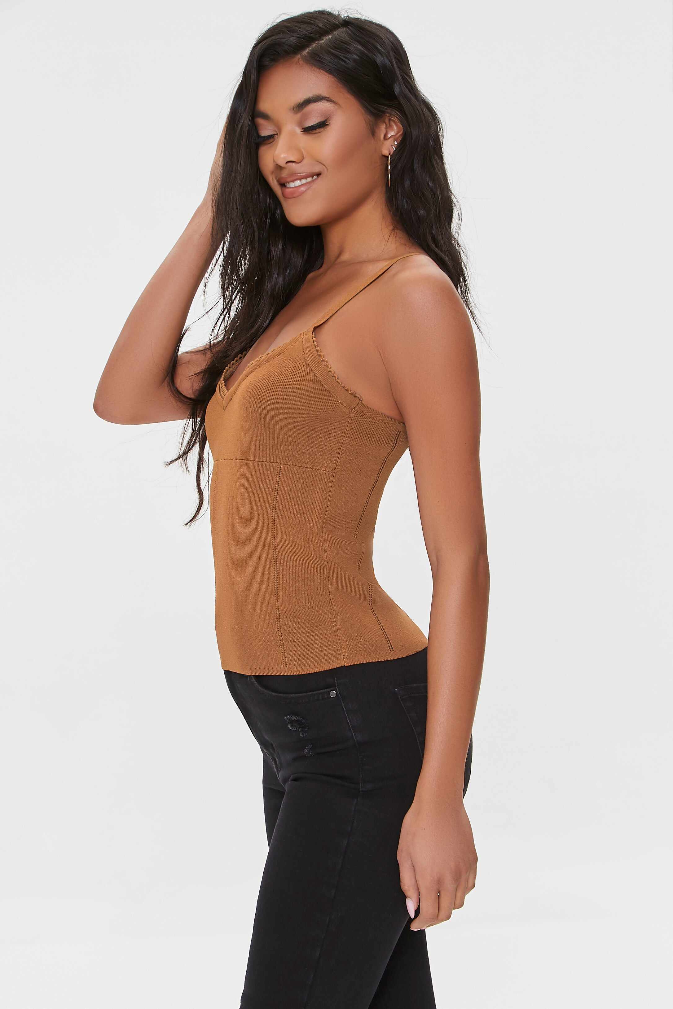 Women Apparel | Pointelle Sweater-Knit Cami Brown Forever21 - KM36213