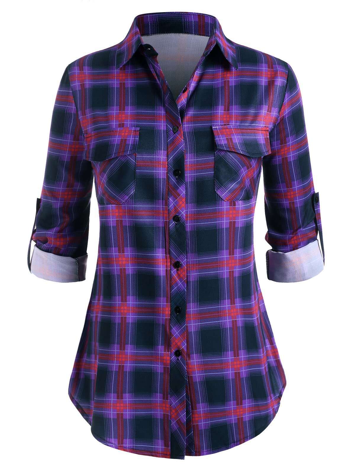 Women Plus Size Plaid Sleeve Shirt