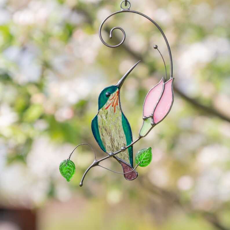 Hummingbird stained glass window hangings Christmas gifts Hummingbird gift Custom stained glass bird suncatcher Humming bird feeder