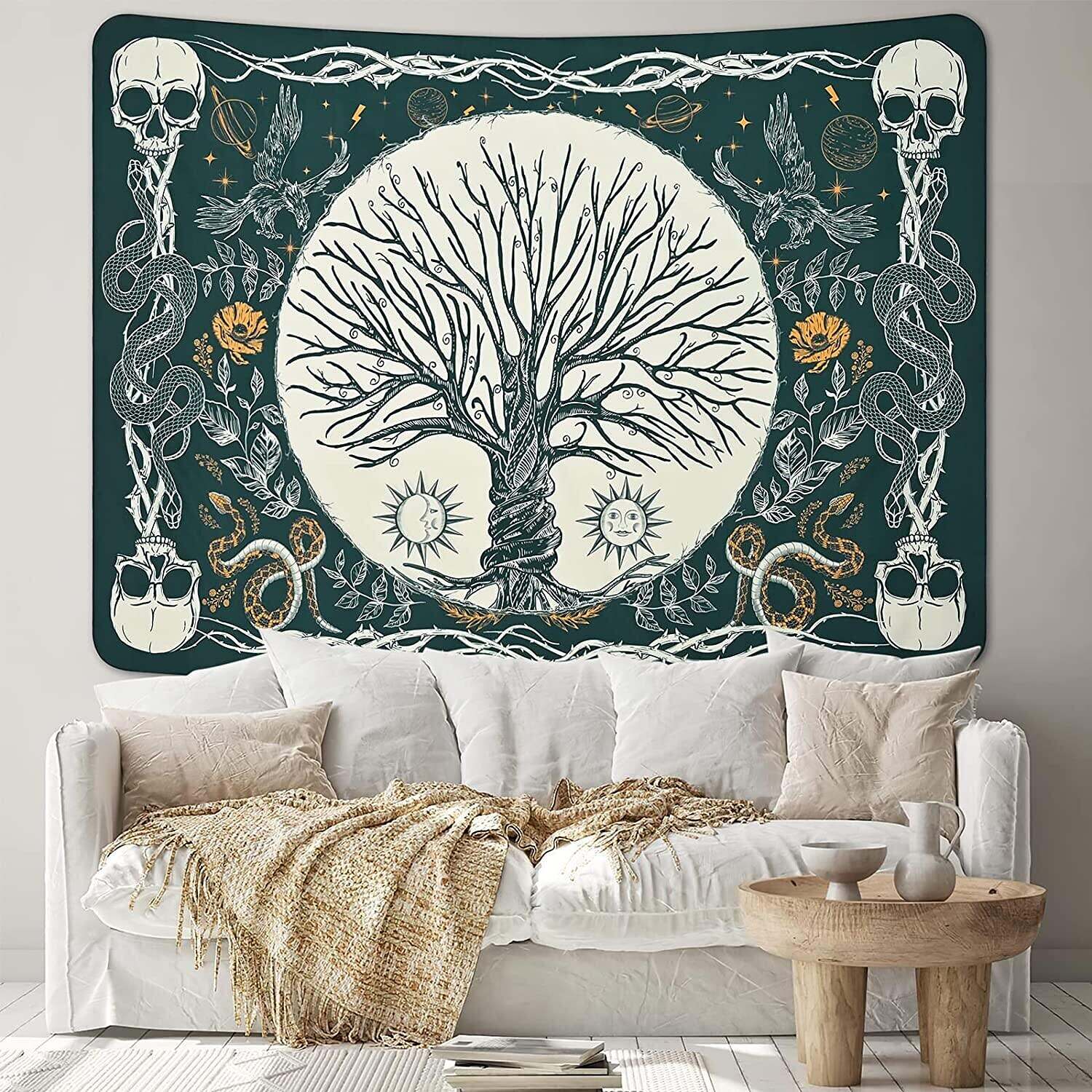 Trippy Large Wall Tapestry Tree Skull Art Decor