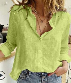 Solid Color Casual Autumn Cotton Linen Ladies Shirt