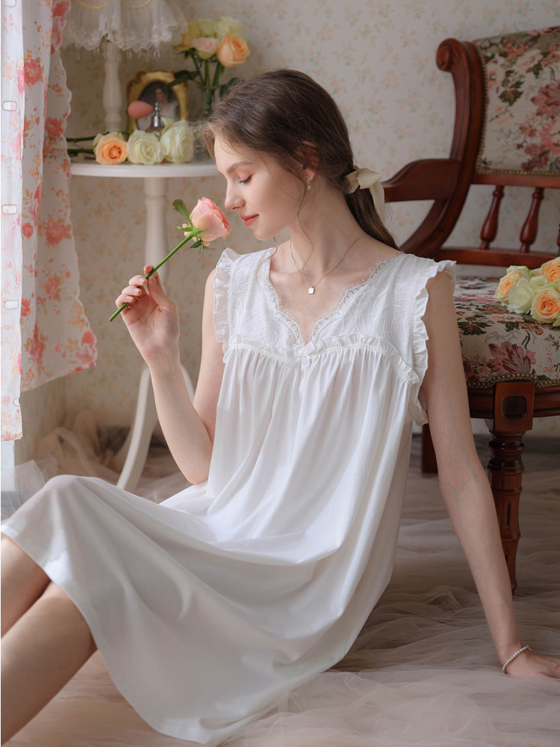 Loose Party V Neck Cotton Nightdress