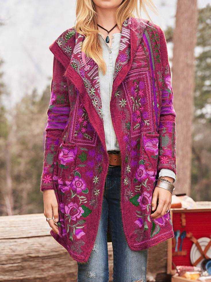 Cotton-Blend Floral Long Sleeve Outerwear