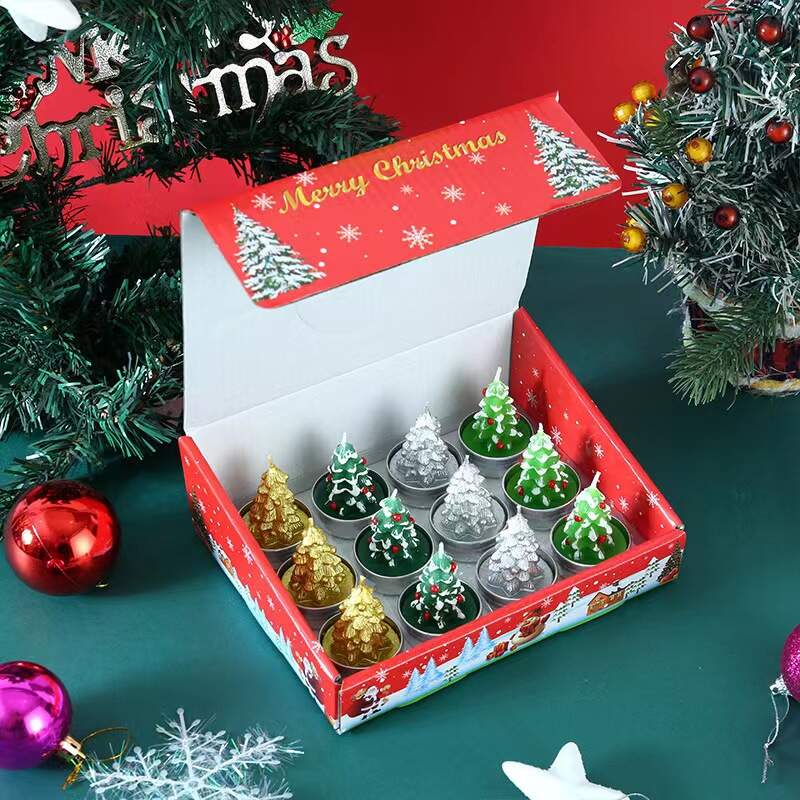 12 Pieces Christmas Tree Tealight Candles Handmade Delicate Tree Candles for Christmas Home Decoration Gifts