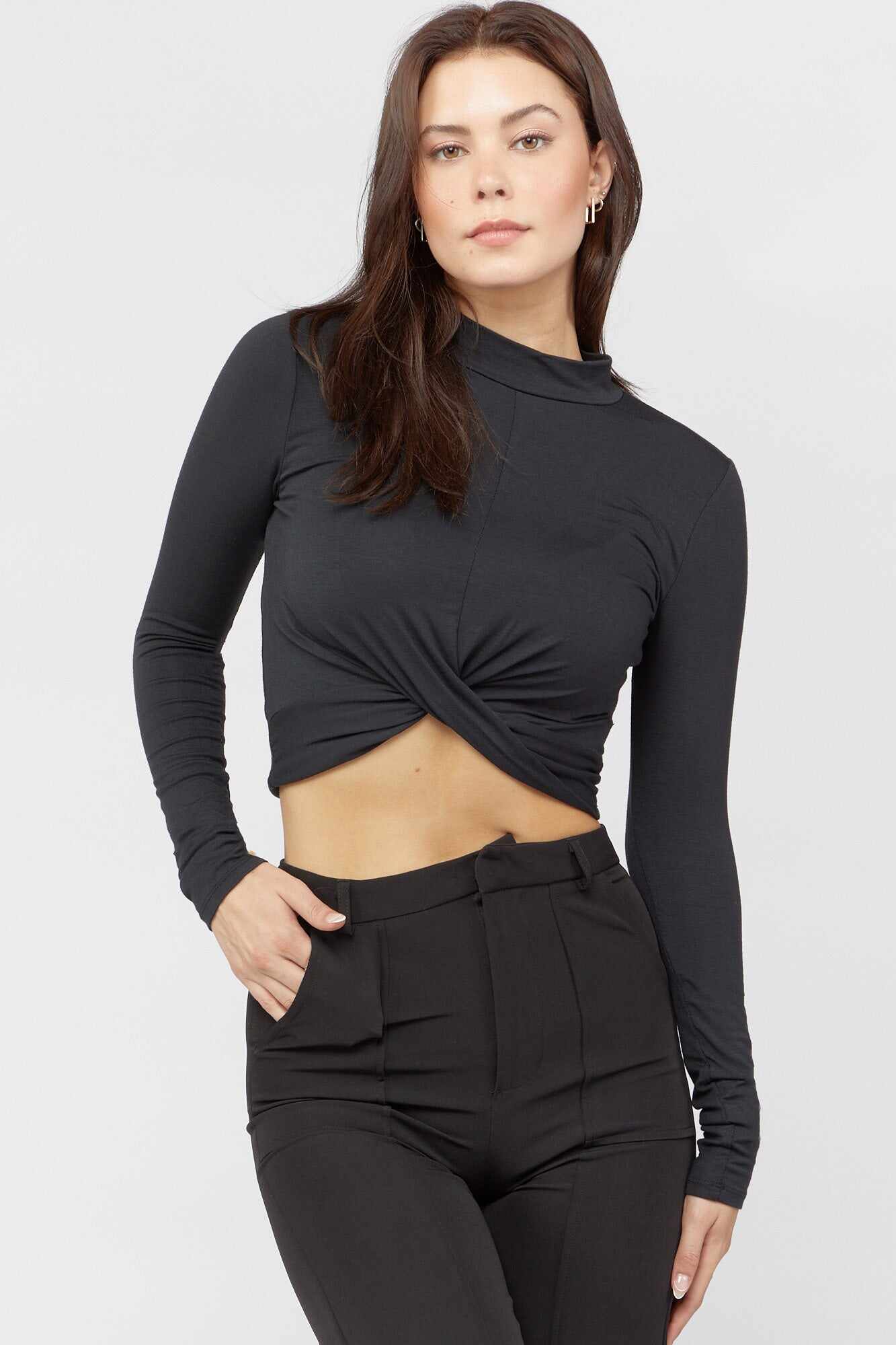 Women Apparel | Mock Neck Twisted-Hem Crop Top Wine Forever21 - PB32552