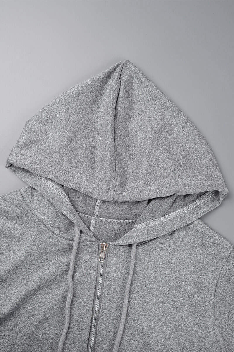 Grey Sexy Solid Patchwork Draw String Pocket Zipper Hooded Collar Regular Jumpsuits