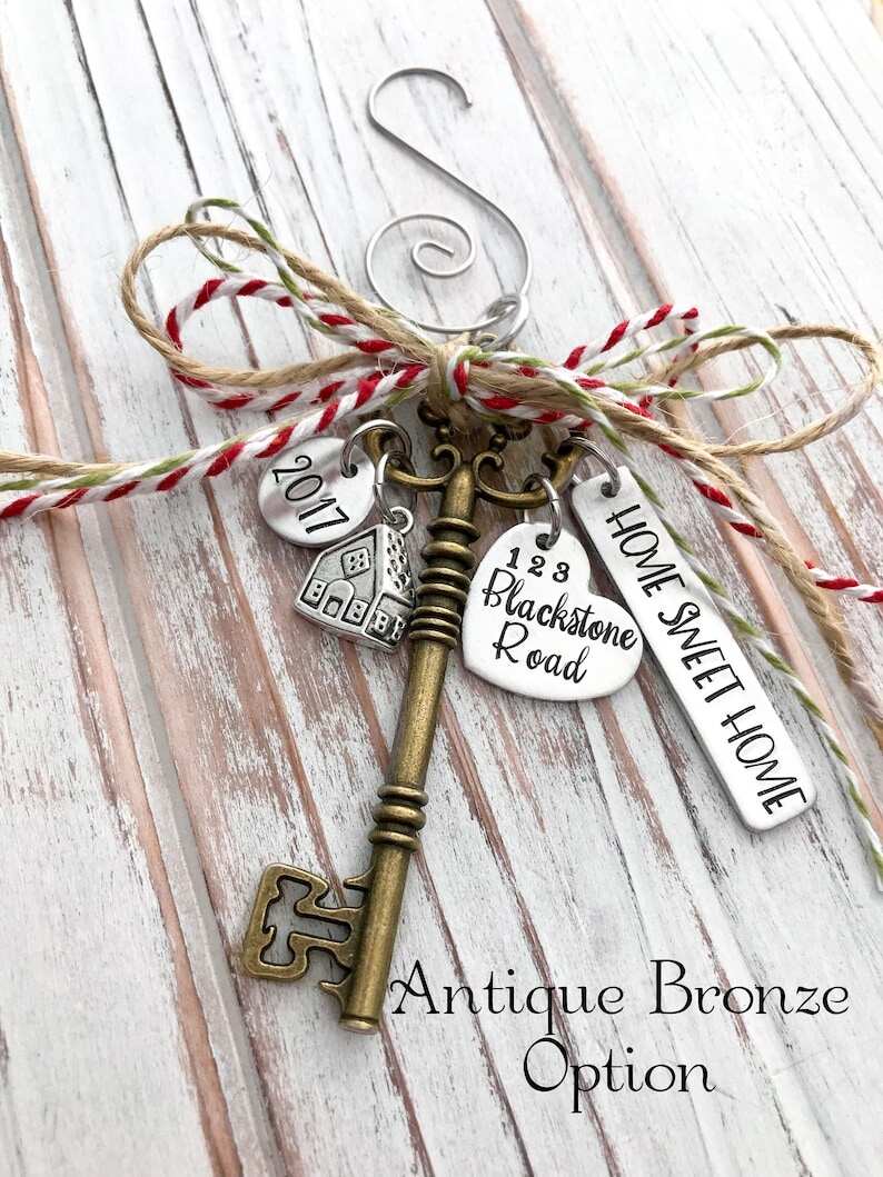 Home Sweet Home - Custom Christmas Ornament - House - Family - Housewarming Gift - First - New Home - Hand Stamped - Bronze Skeleton Key