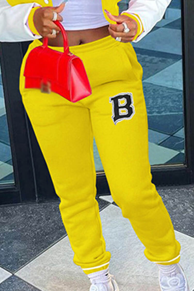 Yellow Casual Letter Patchwork Skinny Low Waist Conventional Positioning Print Bottoms