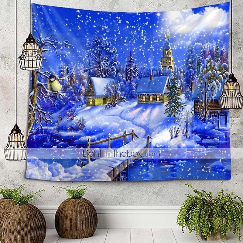 Christmas Snow Holiday Party Wall Tapestry Art Decor for Winter Home