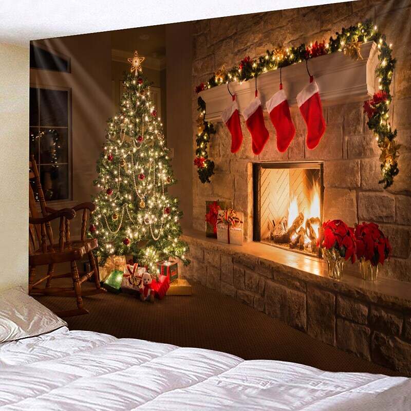 Christmas Tree Holiday Party Wall Tapestry Art Decor for Winter Home