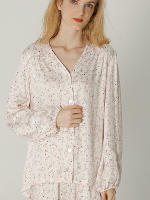 Floral Regular Long Sleeve V Neck Regular Fit Casual Pajama Set