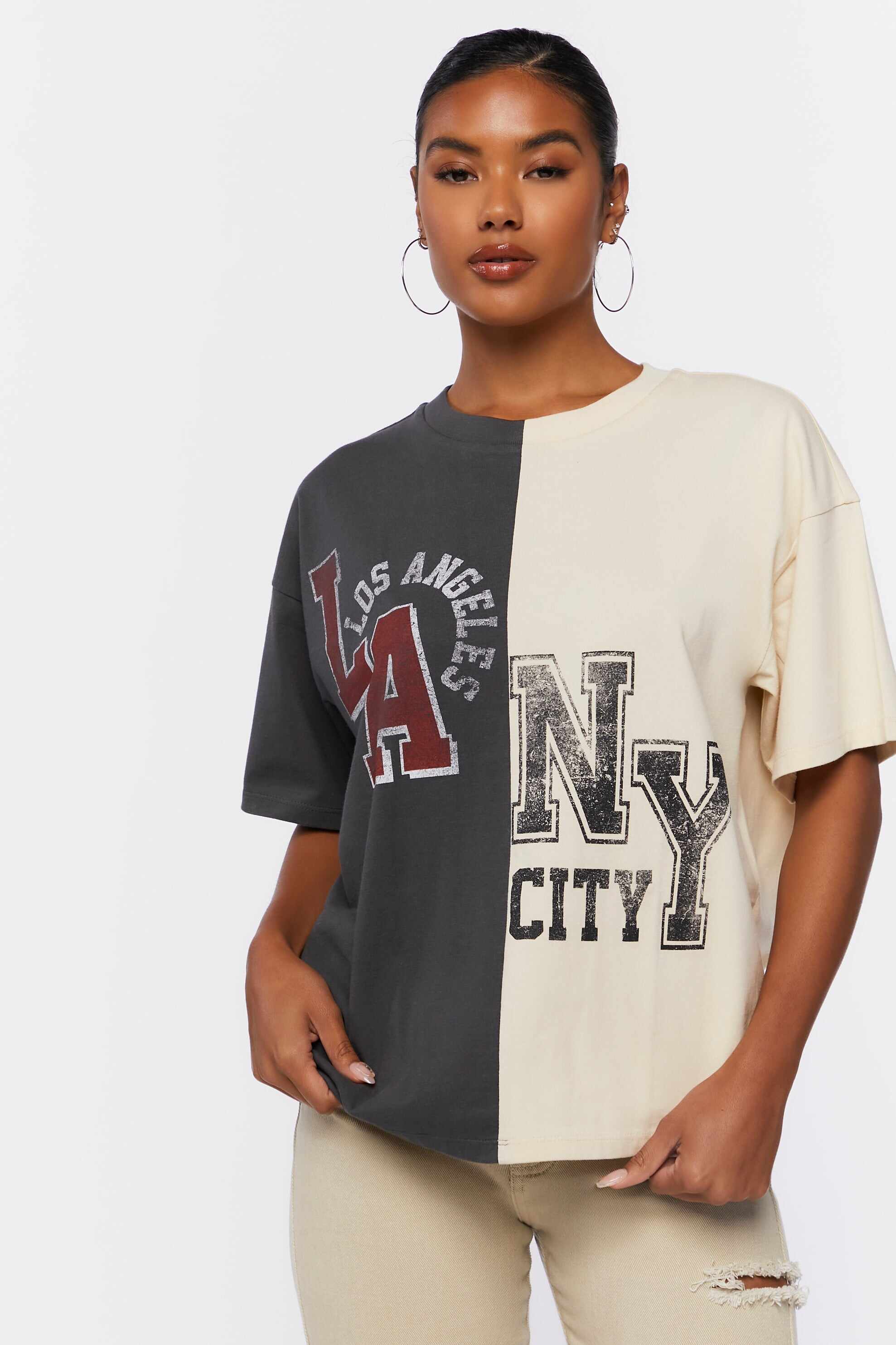 Women Apparel | Reworked LA & NY Graphic Tee Charcoal Forever21 - YF33604