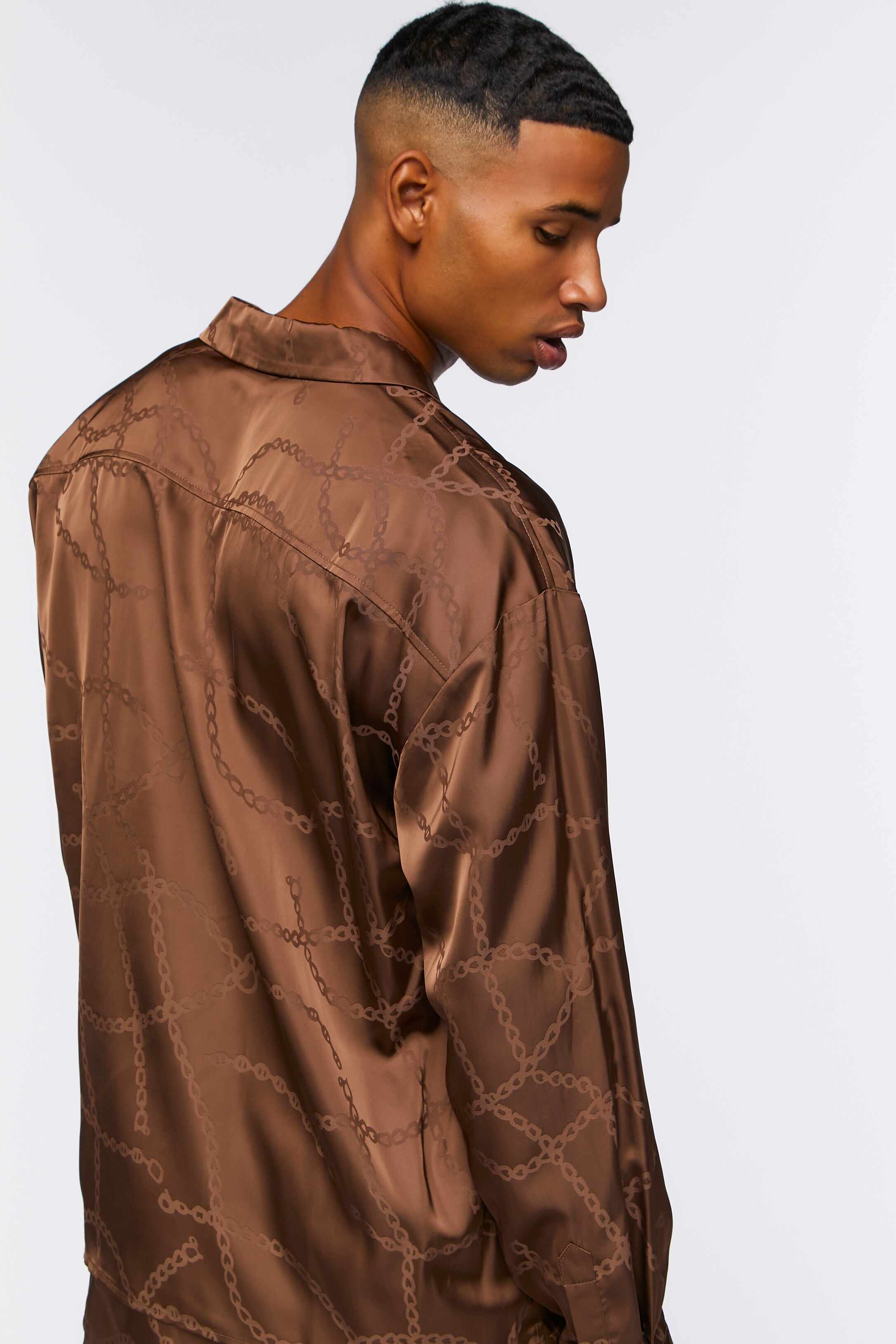 Men Apparel | Chain Print Long-Sleeve Shirt Dark Brown Forever21 - XL07059