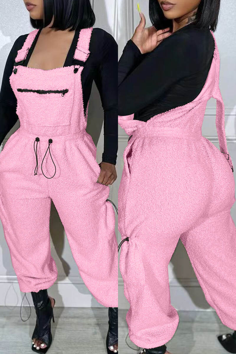 Pink Casual Solid Patchwork Spaghetti Strap Regular Jumpsuits (Without Tops)