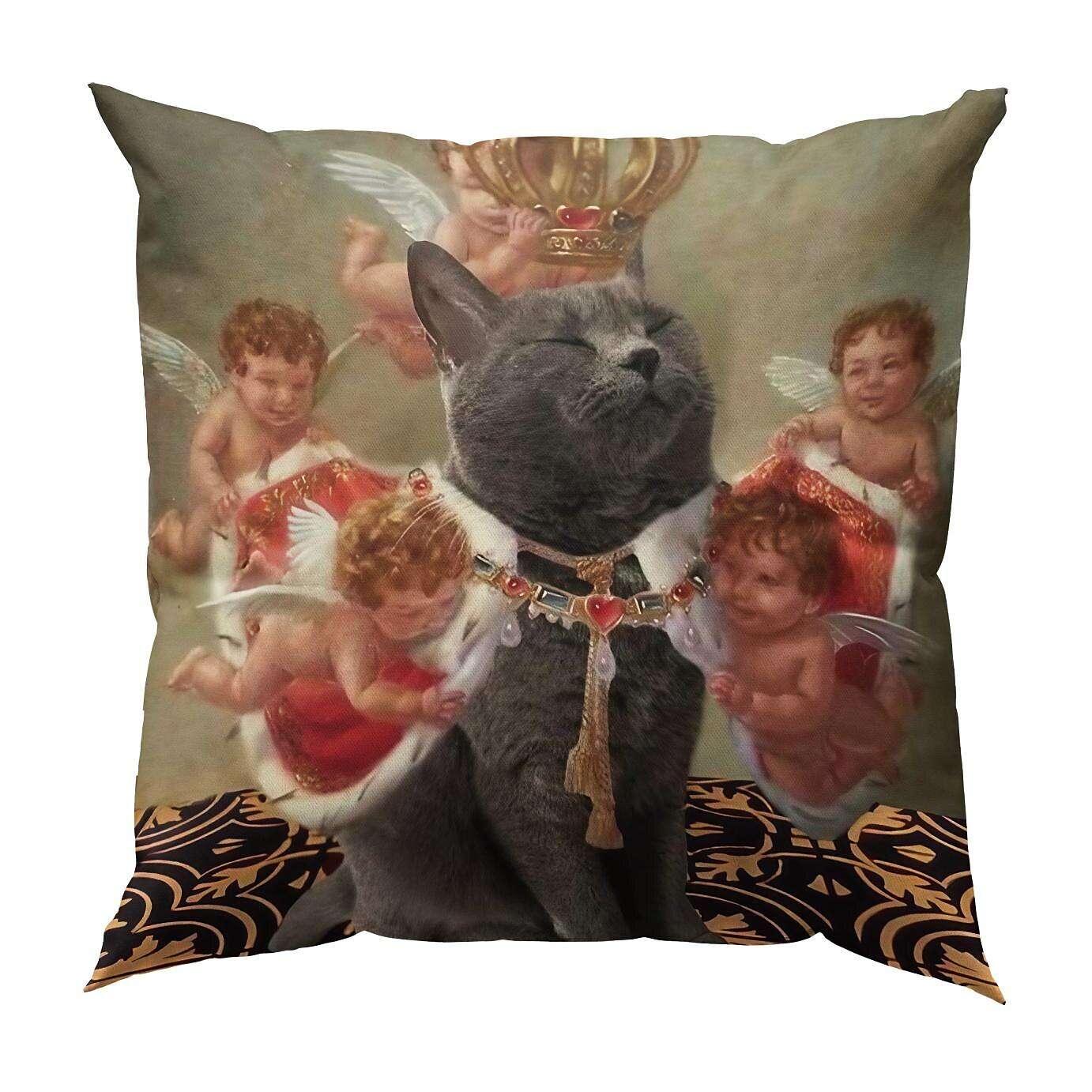 Funny Renaissance Cat Double Side Pillow Cover 4PC