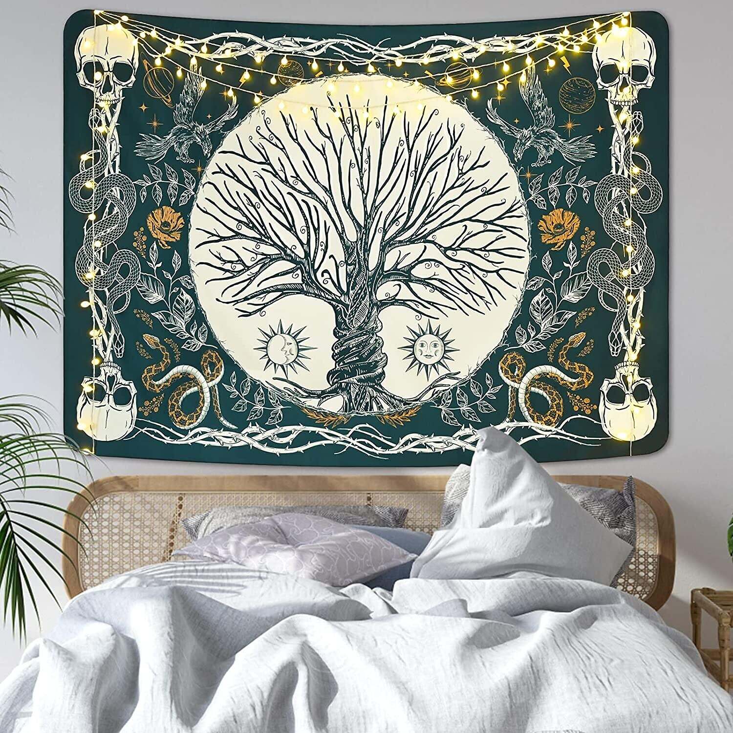 Trippy Large Wall Tapestry Tree Skull Art Decor