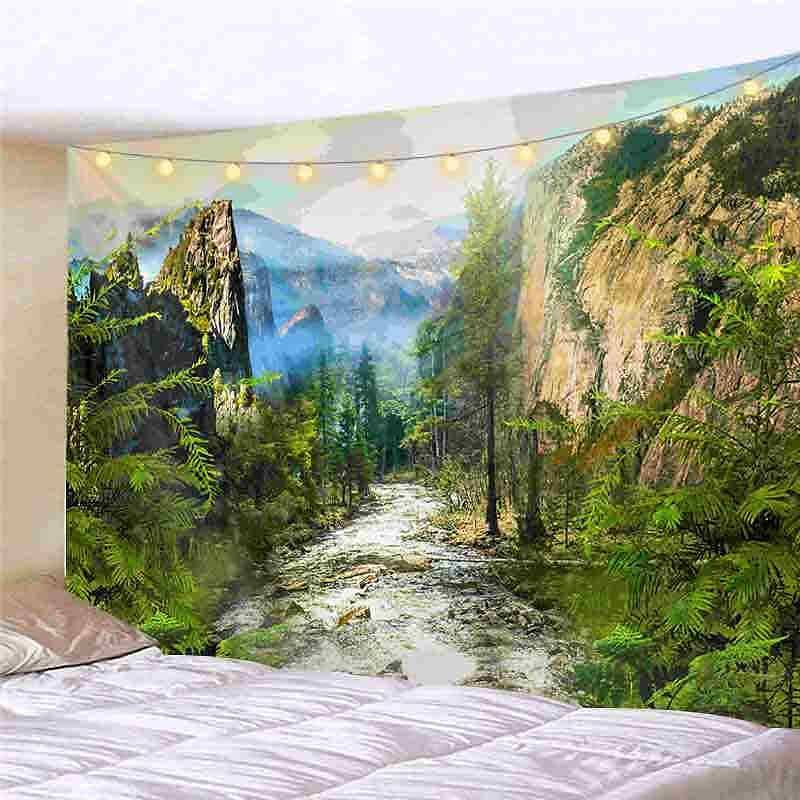 Landscape LED Lights Wall Tapestry Art Decor Forest Tree Print