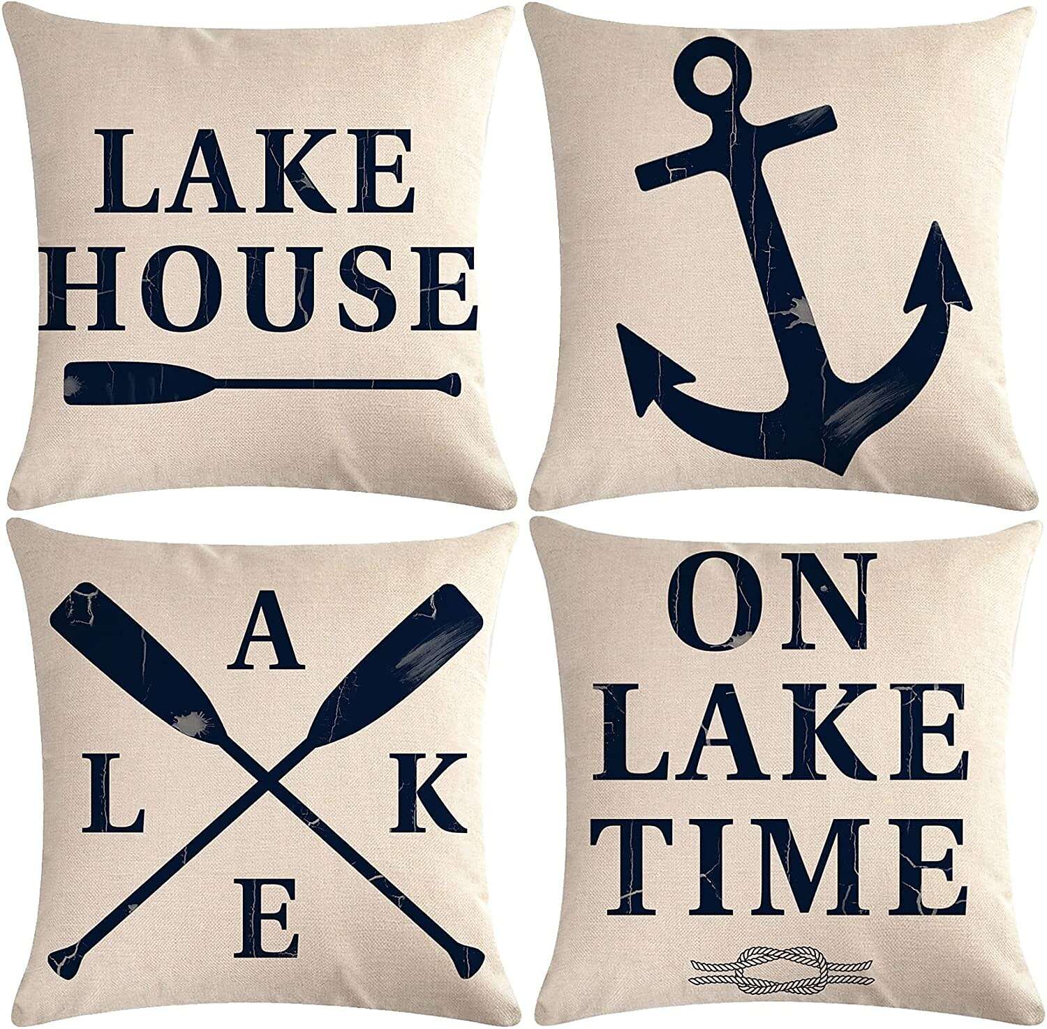 Lake House Anchor Double Side Pillow Cover 4PC Soft Decorative Pillowcase for Bedroom Livingroom Sofa Couch Chair Machine Washable